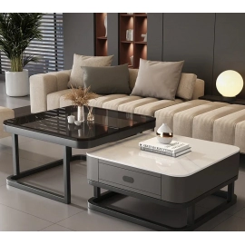 Square Clear Coffee Tables Storage Designer Marble Minimalist White Nordic Dining Tables Modern Hotel Mesa Furniture For Home