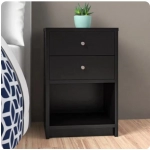 Bedroom Storage Dresser 2 Drawers Nightstand Cabinet Wood Furniture Black