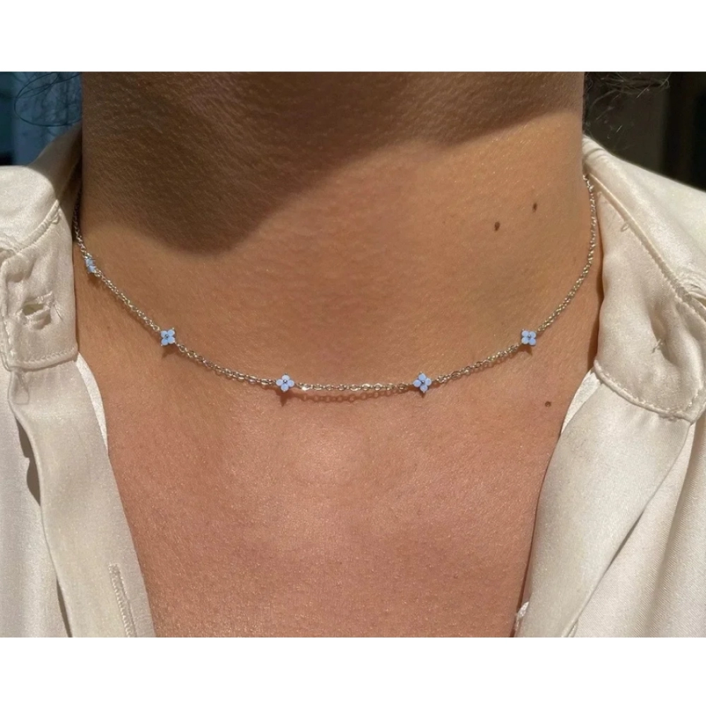 925 Silver Zircon Clover 18K Chain Choker Necklaces for Fashion Women Classic Fine Jewelry Minimalist Accessories