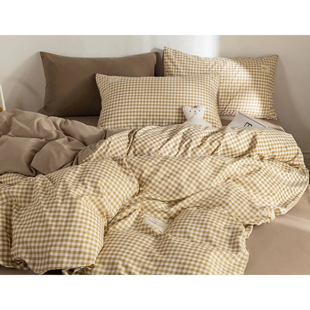 Japan Style Plaid Queen Size Duvet Cover Set with Sheets High Quality Skin Friendly Bedding Set King Single Double Bedding Sets