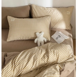 Japan Style Plaid Queen Size Duvet Cover Set with Sheets High Quality Skin Friendly Bedding Set King Single Double Bedding Sets